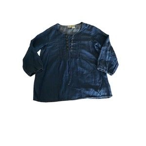 Carribean Joe Denim-look Lightweight Shirt Blouse Womens Size Small 3/4 Sleeve